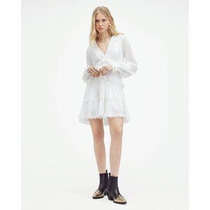 ALL SAINTS Zora V-Neck Ruffled white Mini Dress size US 8